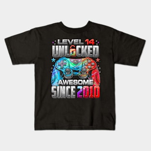 Level 14 Unlocked Awesome Since 2010 14Th Birthday Gaming Kids T-Shirt